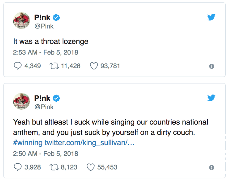 Pink ответила хейтерам после выступления на Суперкубке