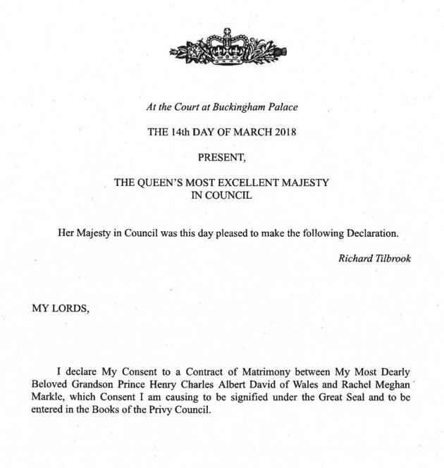 Королева официально одобрила брак 